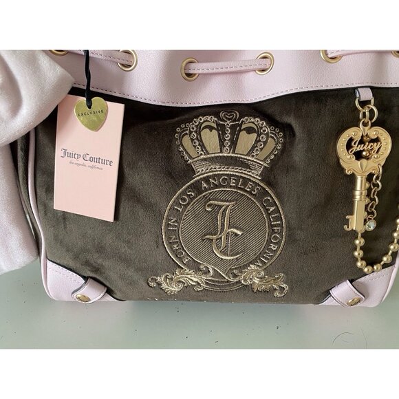 Juicy Couture Classic Juicy Lover Daydreamer Tote Bag Chocolate Pink Velour NEW - Picture 2 of 16